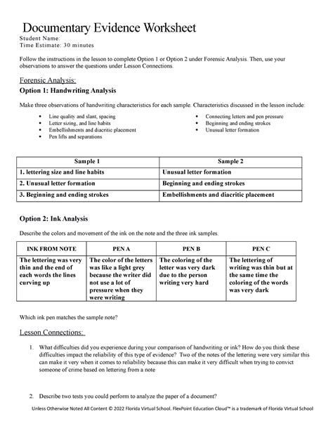 01 04 documentary evidence worksheet - Documentary Evidence Worksheet ...