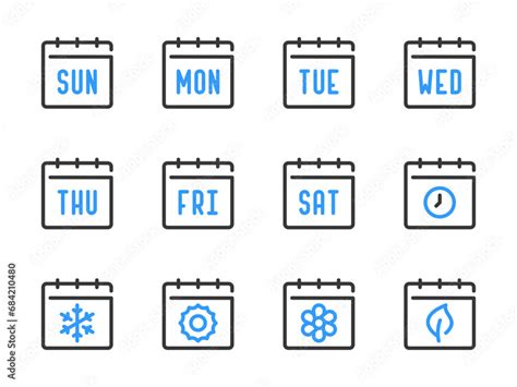 Days of the week and Seasons vector line icons. Calendar, Schedule ...