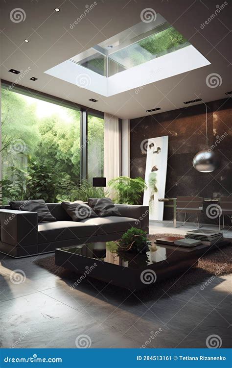 Eco Style Interior of Living Room in Modern House Stock Illustration ...