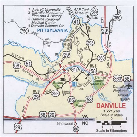 Danville VA roads map