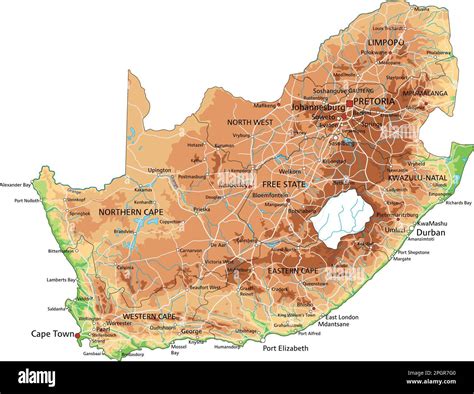 High detailed South Africa physical map with labeling Stock Vector ...