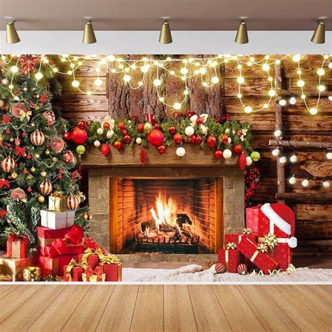 7x5ft Christmas Backdrop Christmas Fireplace Decoration Photography Background Banner New Year ...