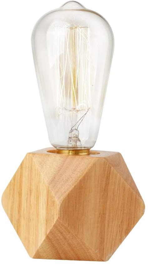 Amazon.com: Agirlvct Edison Bulb Table Lamp, Wooden Lamp Base Stand,Dimmable Nightstand Bedside ...