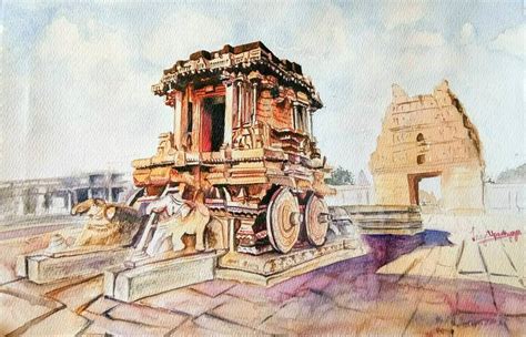 Vijayanagara chariot temple at Hampi, India Painting by Lasya Upadhyaya | Saatchi Art