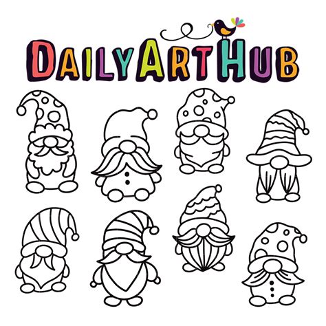 Gnome Outline Drawing Clip Art Set – Daily Art Hub // Graphics ...