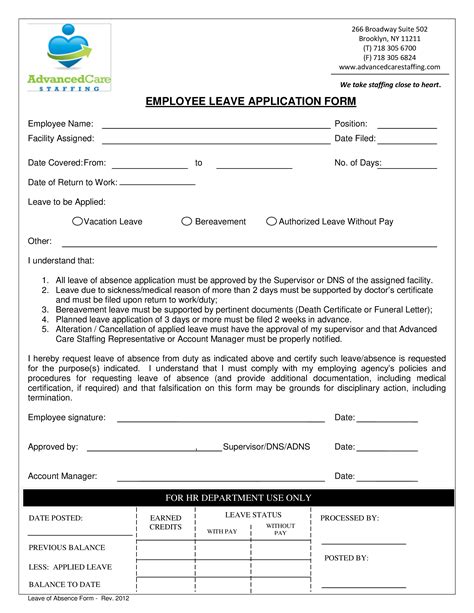 Application Leave Form, Blank Leave Application Form Templates (8+ PDF Samples) : A leave ...