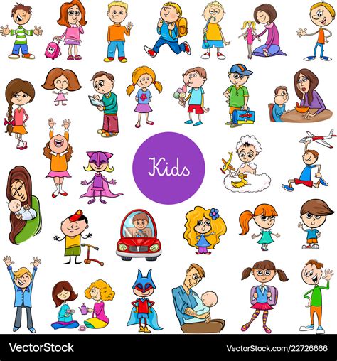 Cartoon children characters big set Royalty Free Vector