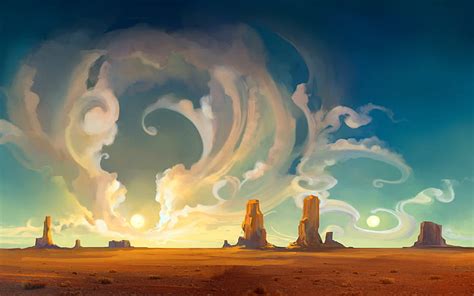 HD wallpaper: clouds, Desert, fantasy Art, landscape, painting, rock ...