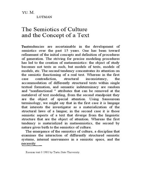 The Semiotics of Culture and (The Concept of Text) | PDF | Semiotics ...