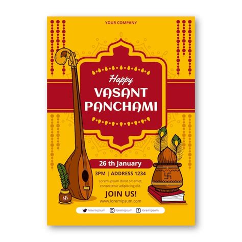 Free Vector | Hand drawn vasant panchami celebration vertical poster template