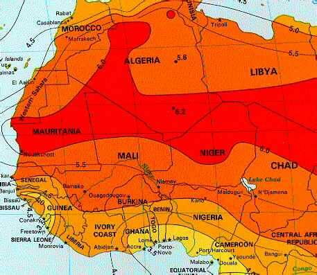 Solar Insolation Map - Northwest Africa