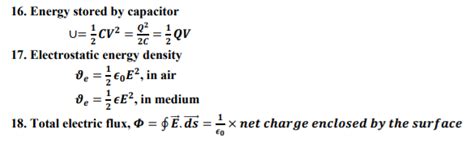 CBSE Class 12 Physics Electrostatics Formulae