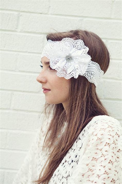 White Lace Headband with Flower Bow and by BglorifiedBoutique, $20.00 | Lace headbands, Hair ...