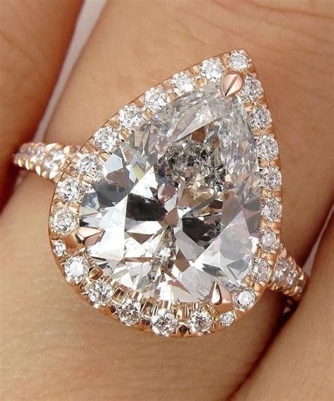 Huge COLORLESS 4.33ct Estate Vintage PEAR Shaped Diamond Engagement Wedding Pave Halo Rose Gold ...