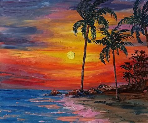 Palm Trees Painting Sunset