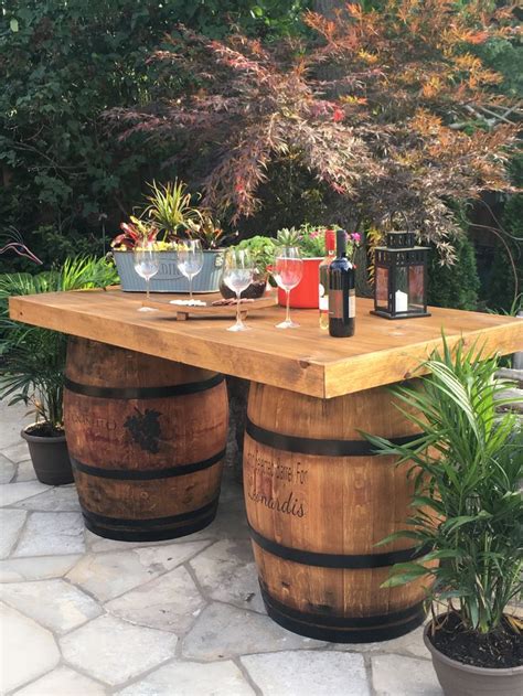 Skirted table top for 2 barrels. | Wine barrel table, Barrel decor, Backyard decor