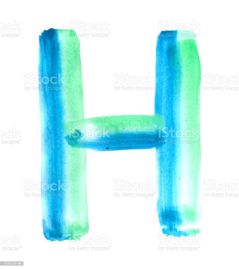 Blue And Green Watercolor Hand Drawing Letter H On White Background Symbol Of The English ...