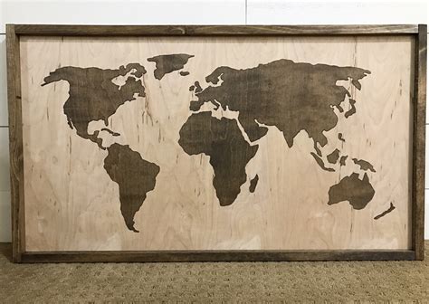 Inlay Wood map cutout Wooden world map Stained wood map