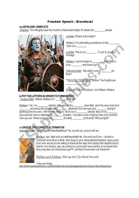 Braveheart Freedom Speech - ESL worksheet by Federicoskr