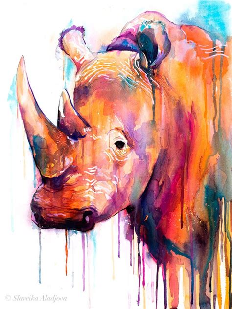 Colorful Rhino Watercolor Painting Print by Slaveika Aladjova - Etsy