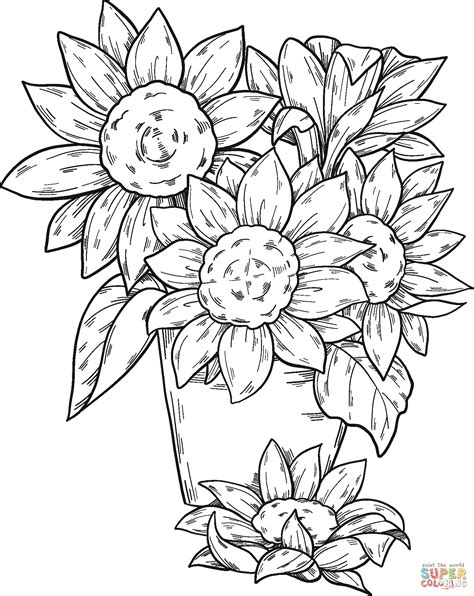 Bouquet of Sunflowers coloring page | Free Printable Coloring Pages