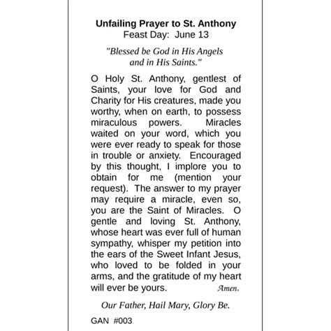 St. Anthony Prayer Card – Inspired Prayer Cards