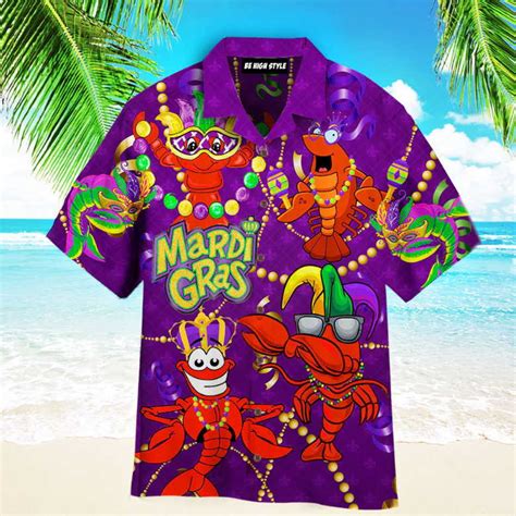 Crawfish Mardi Gras Aloha Hawaiian Shirt