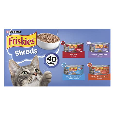 Purina Friskies Shreds Gravy Wet Cat Food Variety Pack, 5.5 oz Cans (40 ...