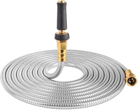 25' 304 Stainless Steel Garden Hose, Lightweight Metal Hose with Free Nozzle, Guaranteed ...