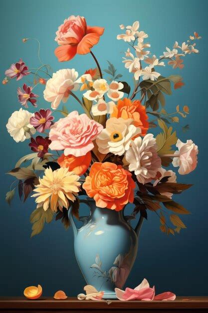 Premium Photo | A blue vase with flowers