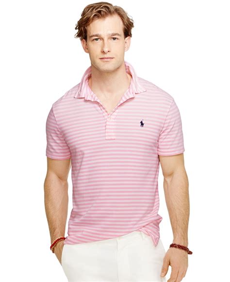 Polo ralph lauren Striped Featherweight Polo Shirt in Pink for Men | Lyst