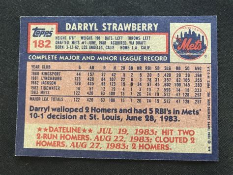 Sold Price: 1984 Topps Darryl Strawberry Rookie Card Mint - October 3 ...