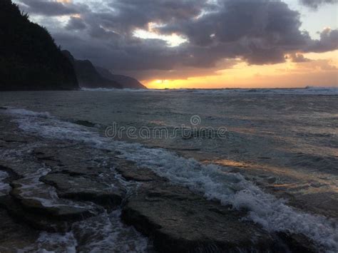 Na Pali Coast Cliffs during Sunset on Kauai Island, Hawaii. Stock Image ...