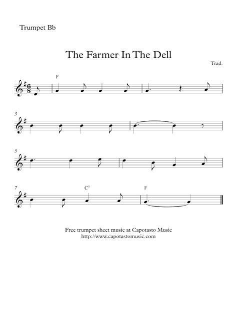 Easy Sheet Music For Beginners: Free easy trumpet sheet music | The Farmer In The Dell