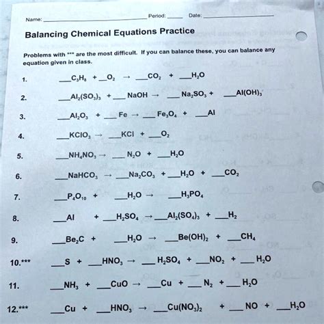 Please help answer these period: Date Name- Balancing Chemical Equations Practice Problems with ...