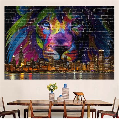 Lion Chicago Skyline Graffiti Wall Graphic - Zapwalls