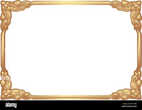 horizontal shine golden color square Traditional vintage floral design border frame, decorative ...