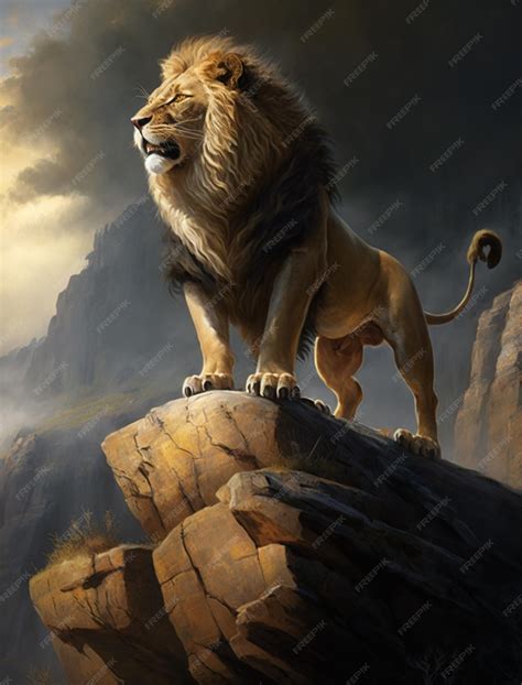 Premium AI Image | A lion standing on a rock with the title'lion king