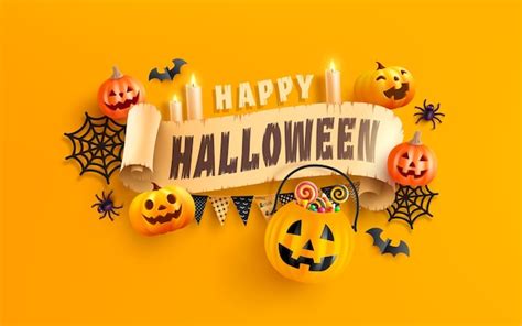 Premium Vector | Happy Halloween banner template with halloween pumpkin ...