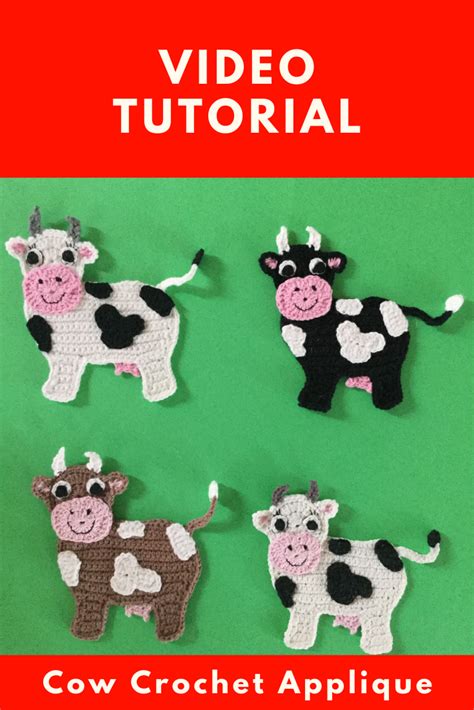 Cow Crochet Applique Video Tutorial | Crochet applique, Crocheted cow ...