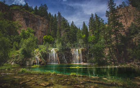 Serene Hanging Lake Waterfalls Photo stock - Image du actif, horizontal ...