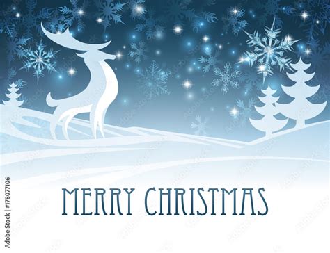 Merry Christmas Winter Landscape Deer Scene Stock Vector | Adobe Stock