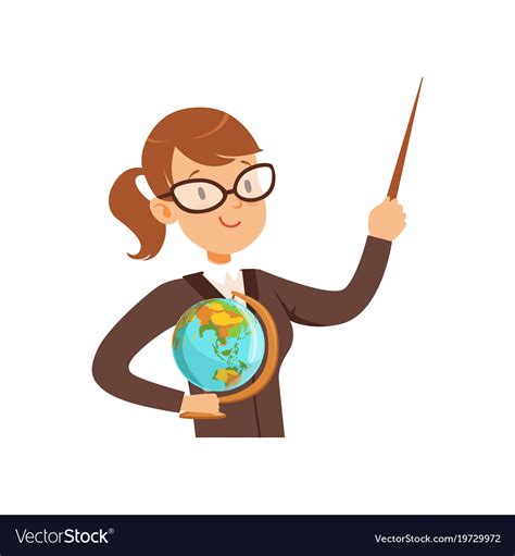 Teacher character with a pointer and globe Vector Image