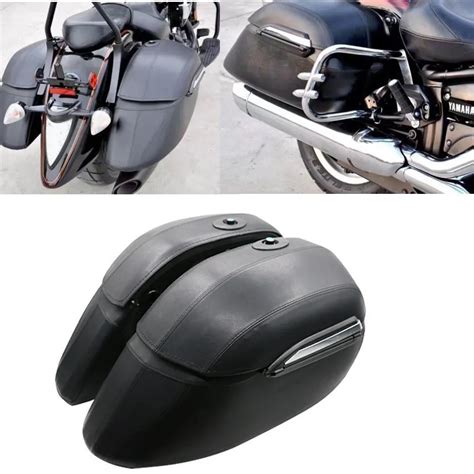 2 Pcs Black Universal Motorcycle Cruiser Hard Trunk SaddleBags Luggage ...