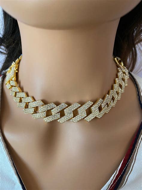 18mm Women's Diamond Choker Miami Cuban Link Chain in 18k | Etsy