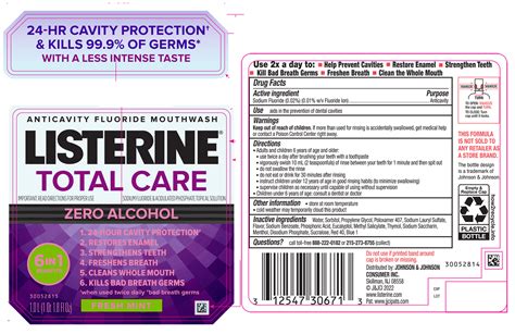 LISTERINE ® TOTAL CARE ZERO ALCOHOL ANTICAVITY MOUTHWASH FRESH MINT