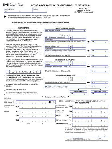 1998 Form Canada GST/HST Return Working Copy Fill Online, Printable, Fillable, Blank - pdfFiller