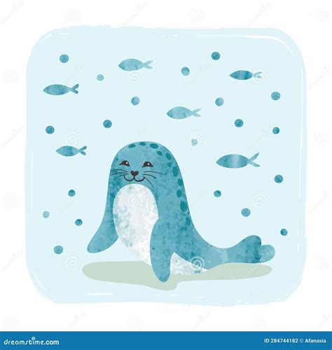 Cute Watercolor Seal Animal. Vector Illustration for Kids Stock Vector - Illustration of aquatic ...