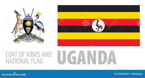 Vector Set of the Coat of Arms and National Flag of Uganda Stock Vector - Illustration of emblem ...