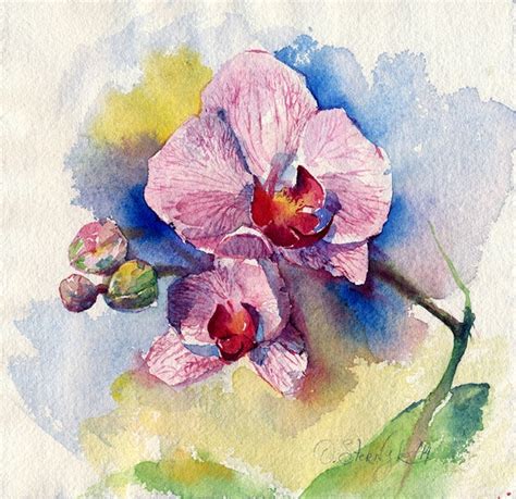 Watercolor flower painting print Orchid flower